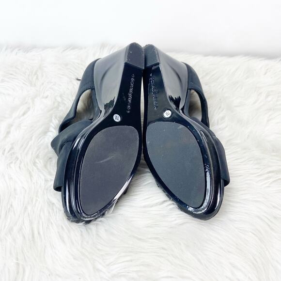 Donald J. Pliner 7 M Womens Black Leather Aurora Satin Strap Cage Wedges Sandals - Picture 9 of 10